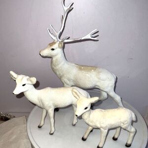 Vintage White deer decorations figurines buck and doe set of 3